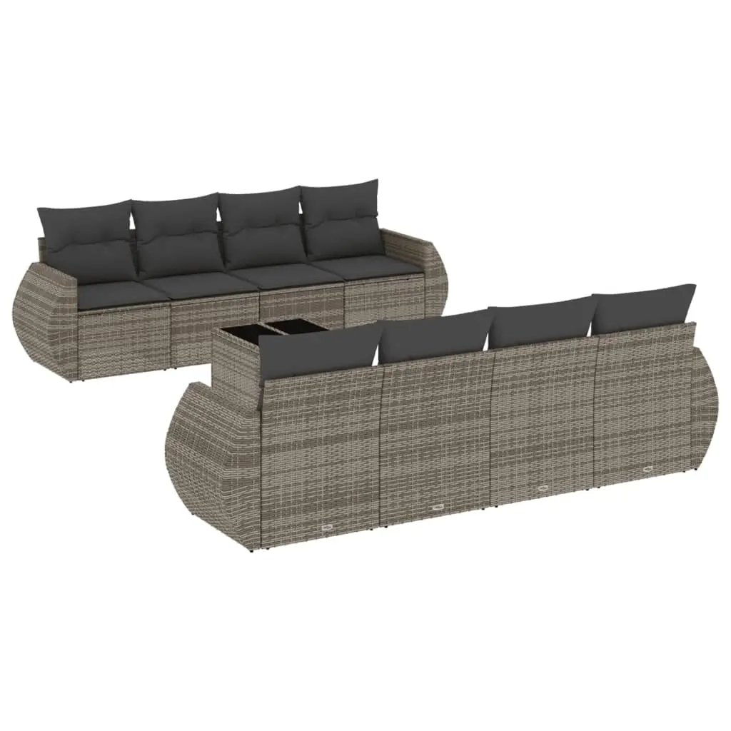 9 Piece Garden Sofa Set with Cushions Grey Poly Rattan 3253487 - Furniture