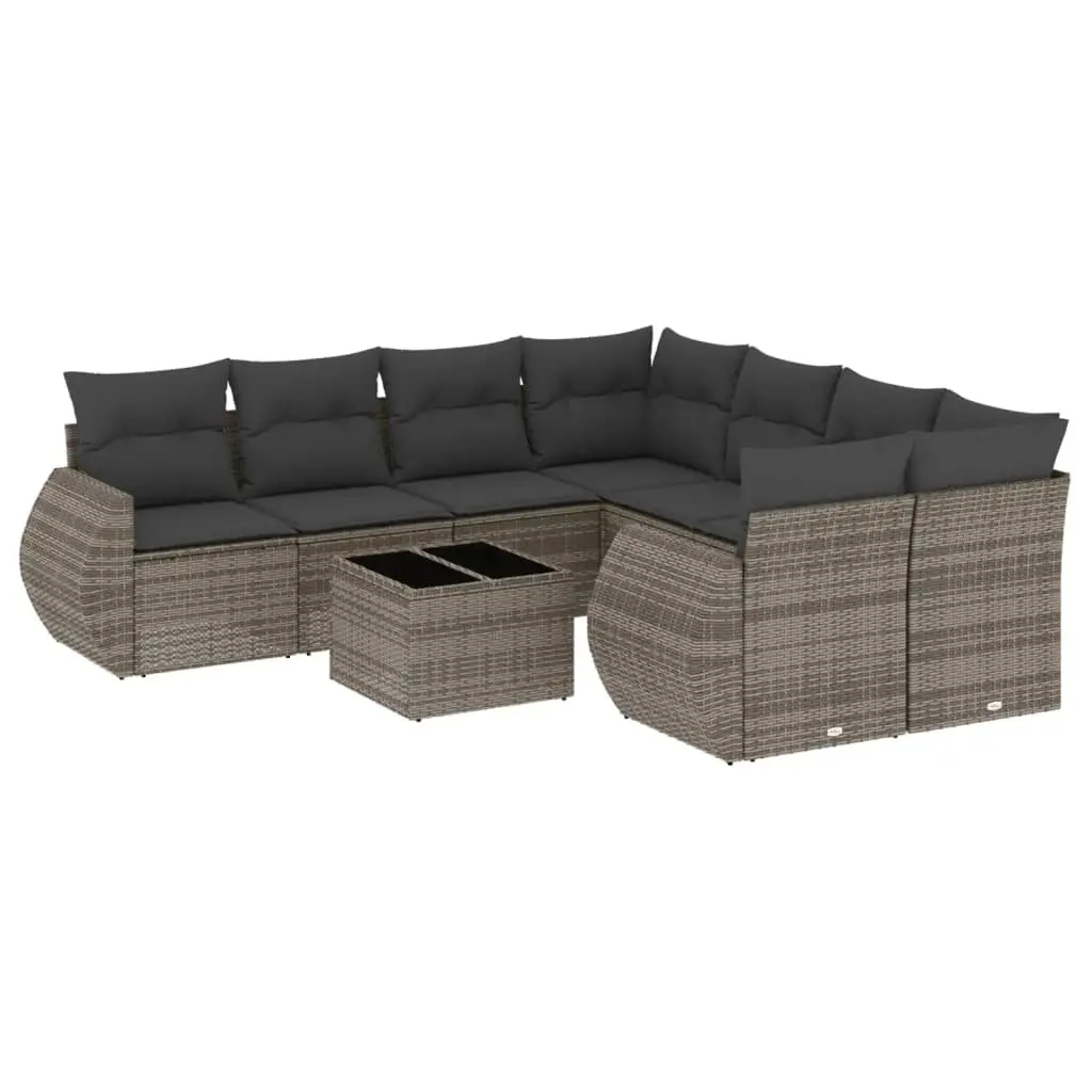 9 Piece Garden Sofa Set with Cushions Grey Poly Rattan 3253497 - Furniture