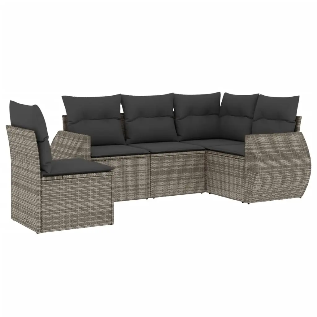 5 Piece Garden Sofa Set with Cushions Grey Poly Rattan 3253707 - Furniture