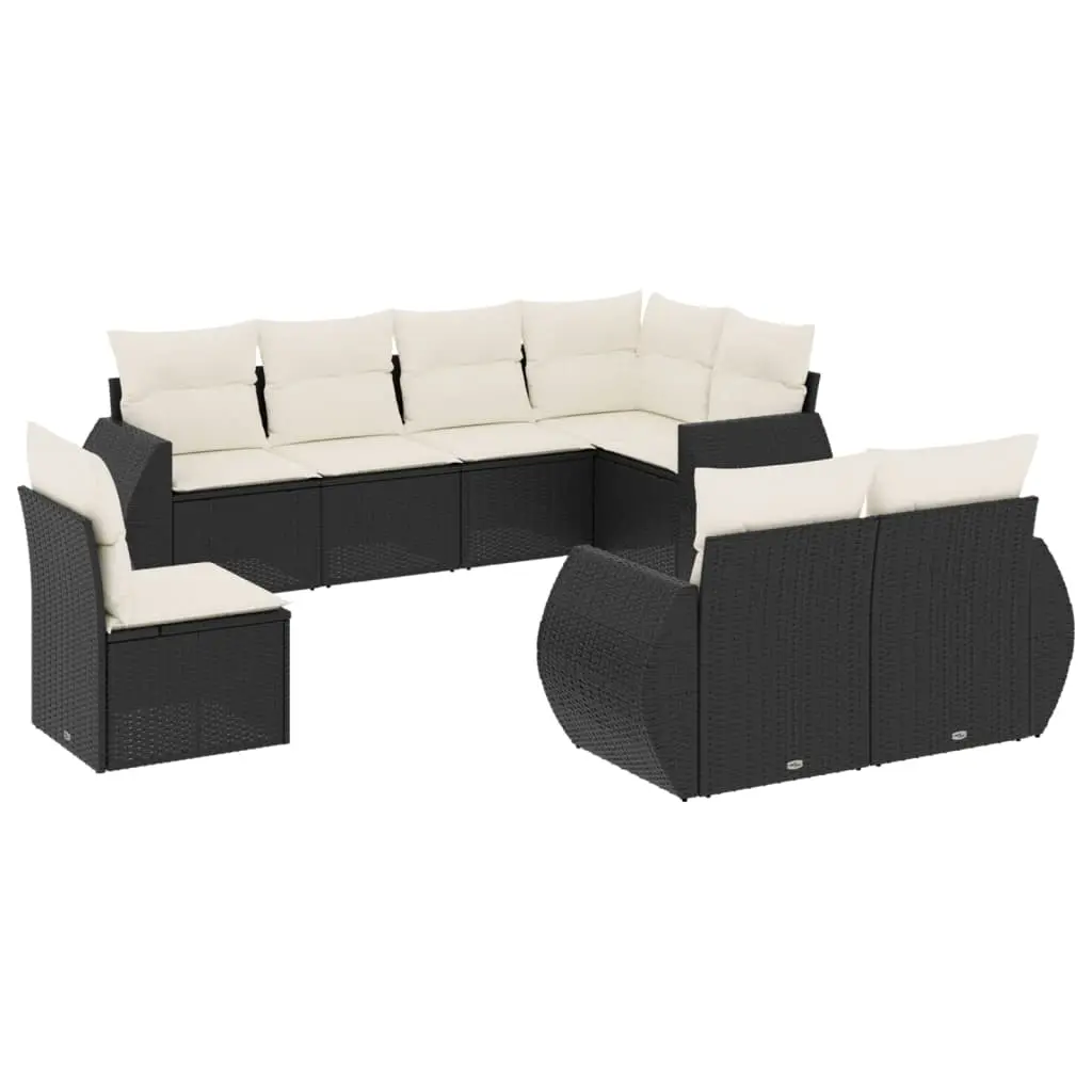 8 Piece Garden Sofa Set with Cushions Black Poly Rattan 3253973 - Furniture