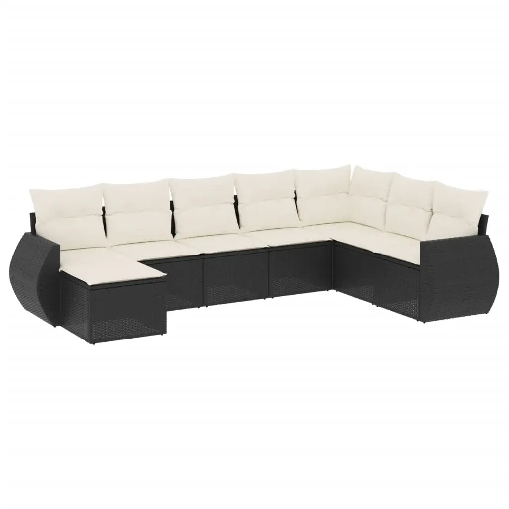 8 Piece Garden Sofa Set with Cushions Black Poly Rattan 3254093 - Furniture