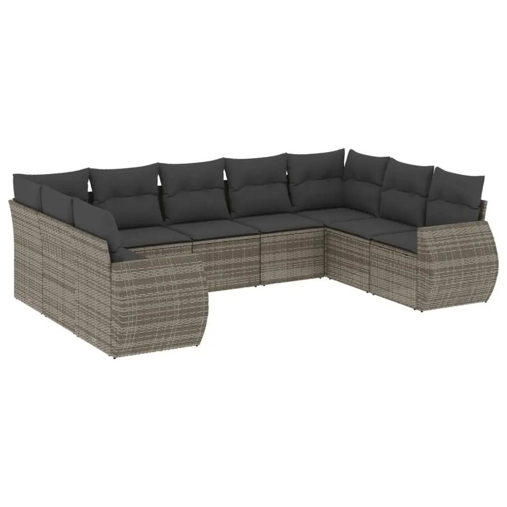 9 Piece Garden Sofa Set with Cushions Grey Poly Rattan 3254137 - Furniture