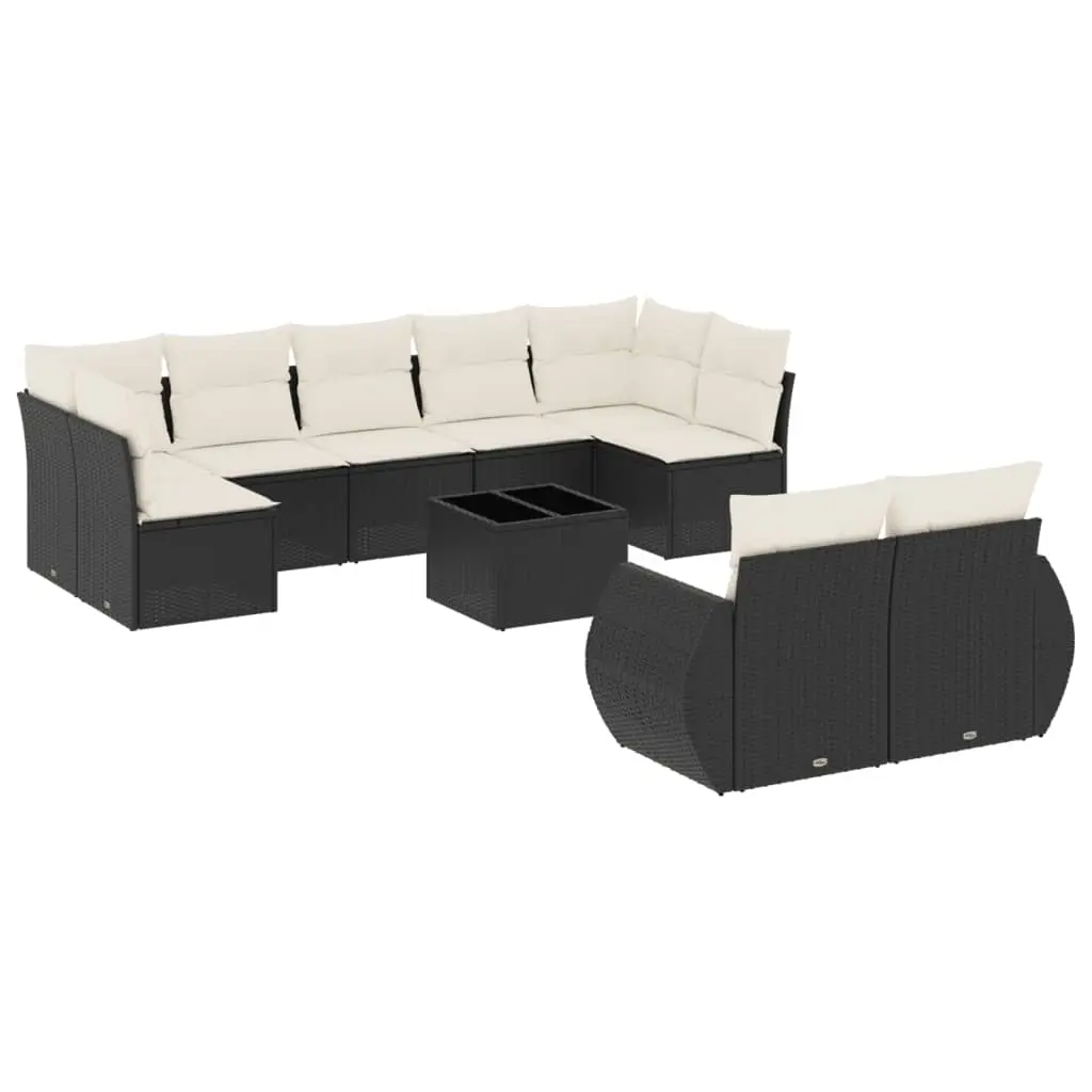 10 Piece Garden Sofa Set with Cushions Black Poly Rattan 3254163 - Furniture