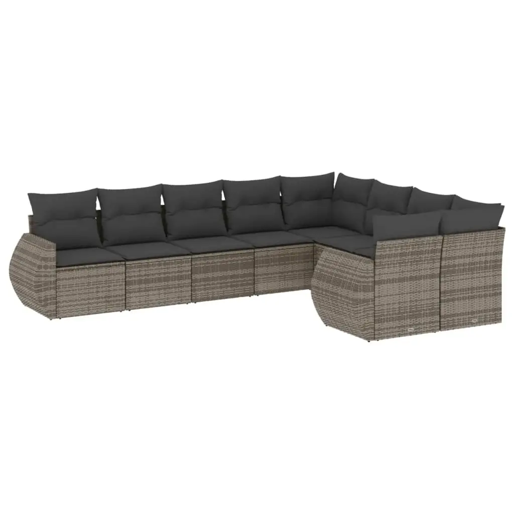 9 Piece Garden Sofa Set with Cushions Grey Poly Rattan 3254177 - Furniture