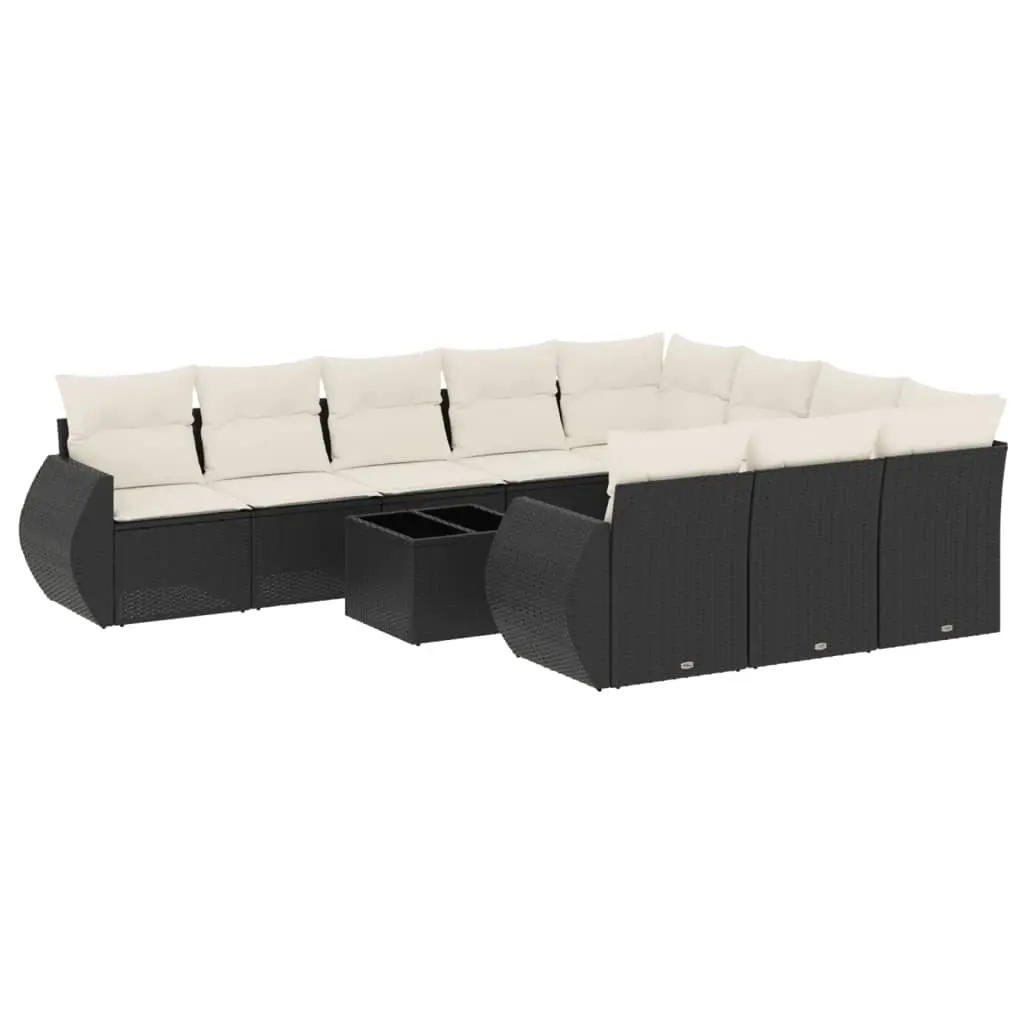 11 Piece Garden Sofa Set with Cushions Black Poly Rattan 3254233 - Furniture