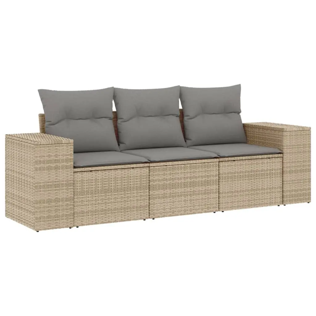 3 Piece Garden Sofa Set with Cushions Beige Poly Rattan 3254596 - Furniture