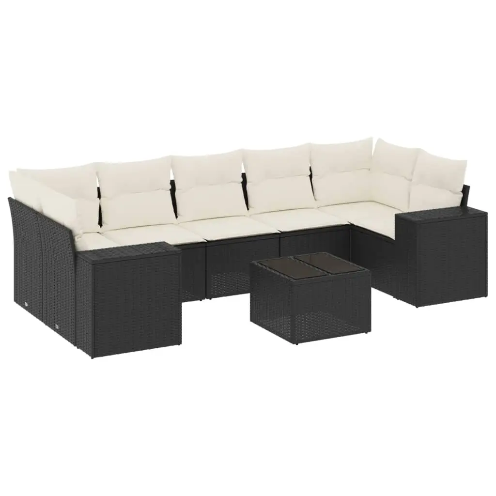 8 Piece Garden Sofa Set with Cushions Black Poly Rattan 3254673 - Furniture