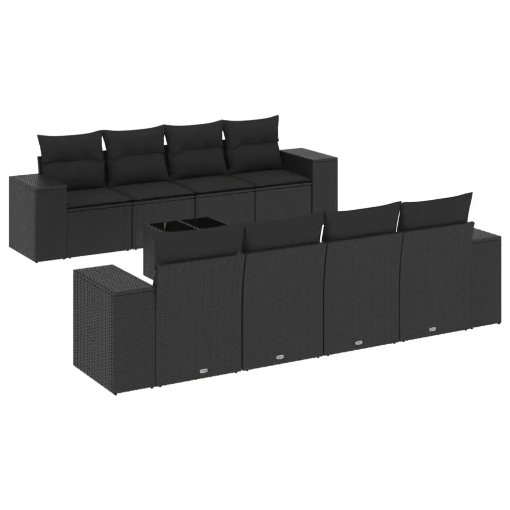 9 Piece Garden Sofa Set with Cushions Black Poly Rattan 3254682 - Furniture