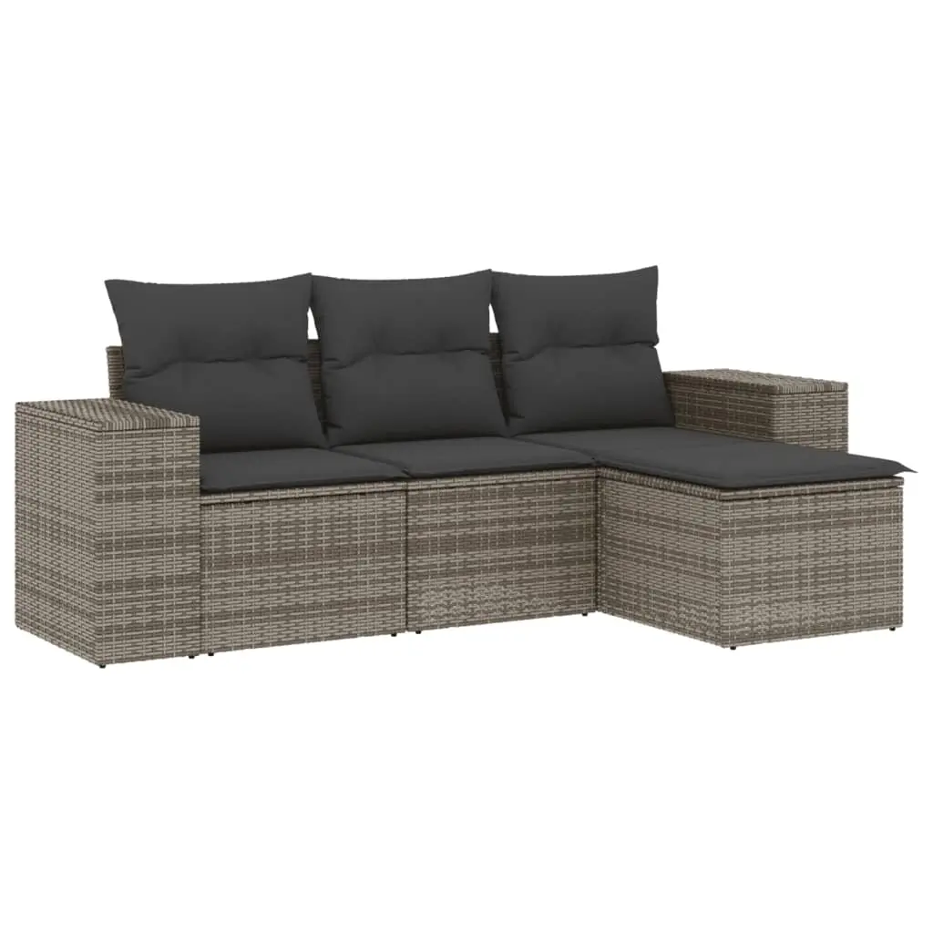 4 Piece Garden Sofa Set with Cushions Grey Poly Rattan 3254807 - Furniture