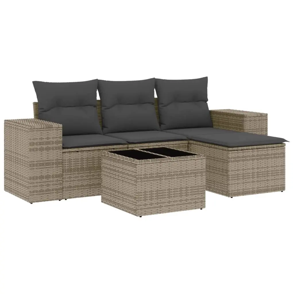 5 Piece Garden Sofa Set with Cushions Grey Poly Rattan 3254817 - Furniture