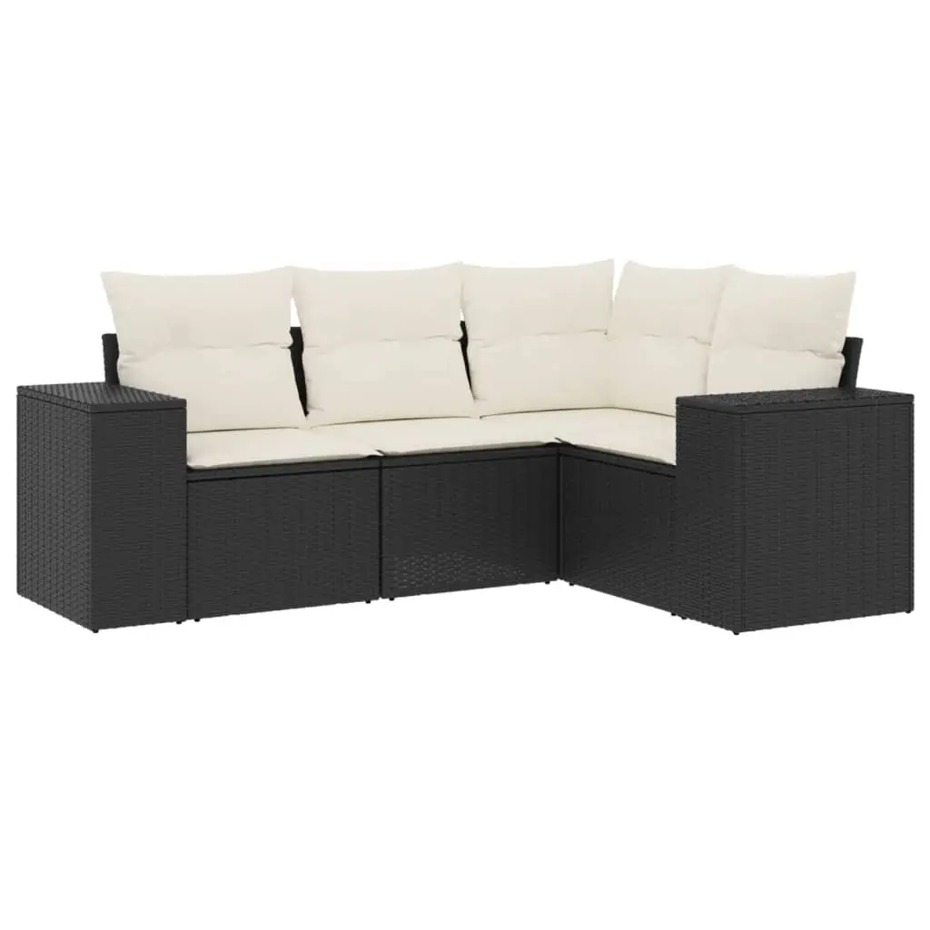4 Piece Garden Sofa Set with Cushions Black Poly Rattan 3254843 - Furniture