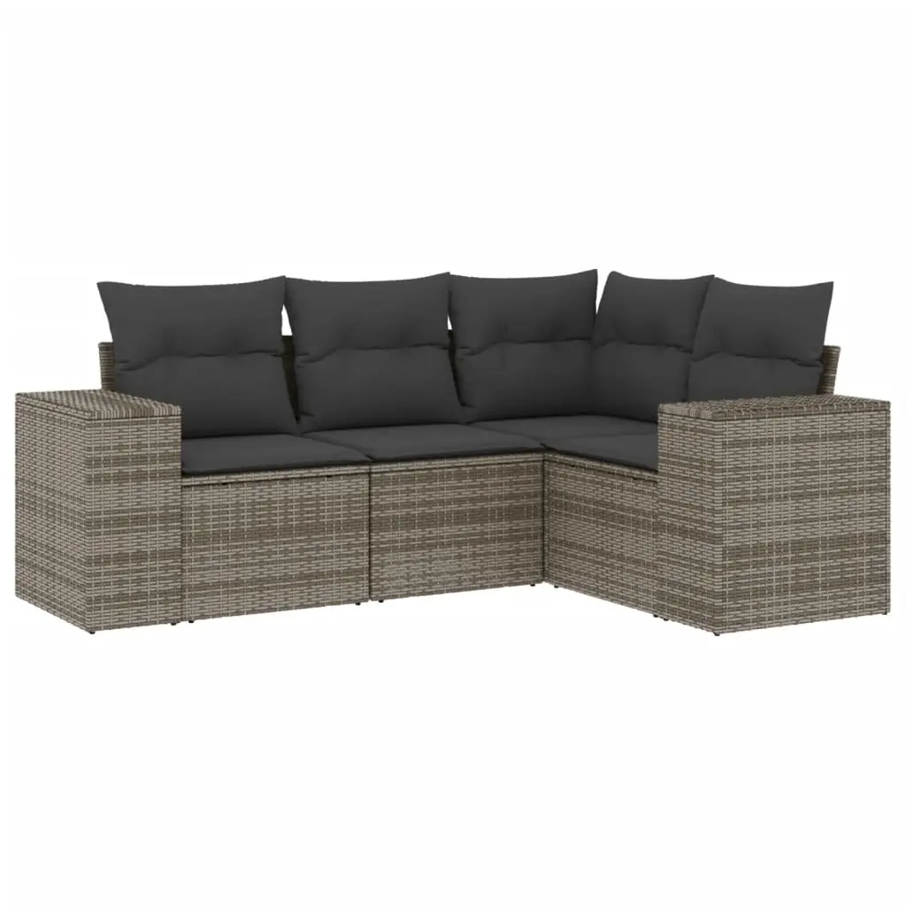 4 Piece Garden Sofa Set with Cushions Grey Poly Rattan 3254847 - Furniture