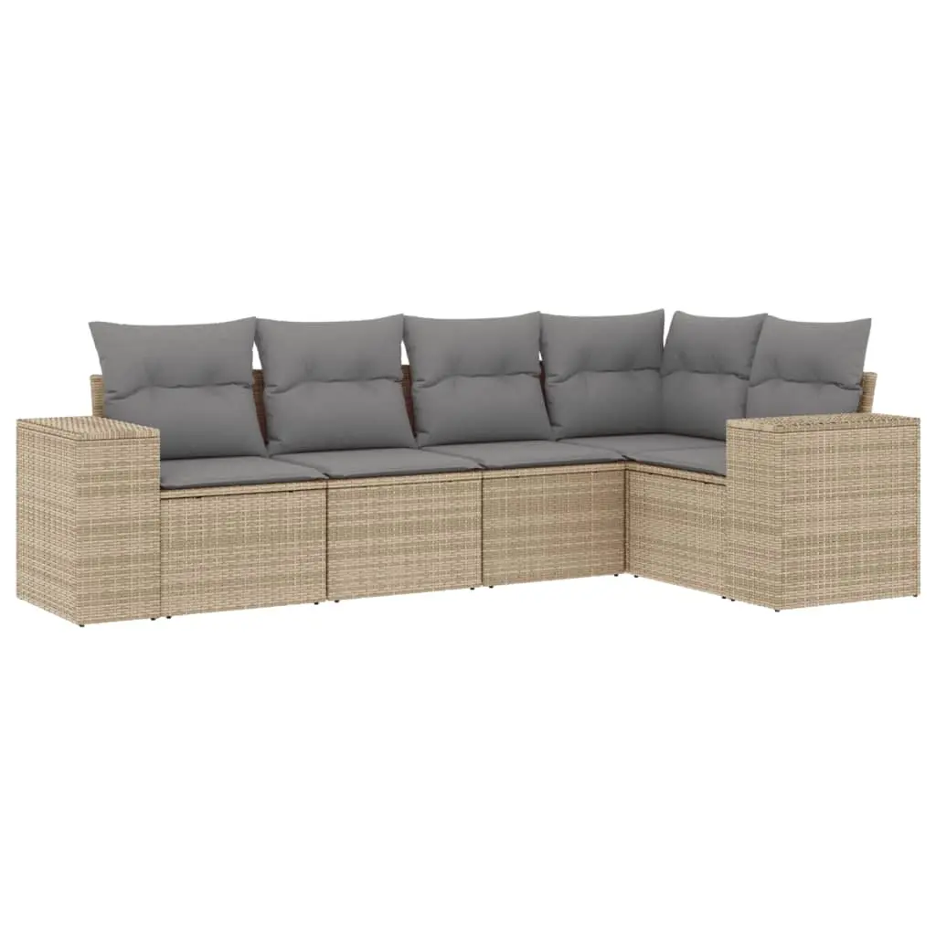 5 Piece Garden Sofa Set with Cushions Beige Poly Rattan 3254866 - Furniture