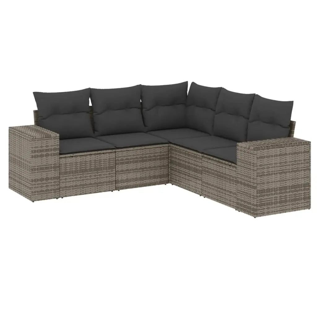 5 Piece Garden Sofa Set with Cushions Grey Poly Rattan 3254887 - Furniture