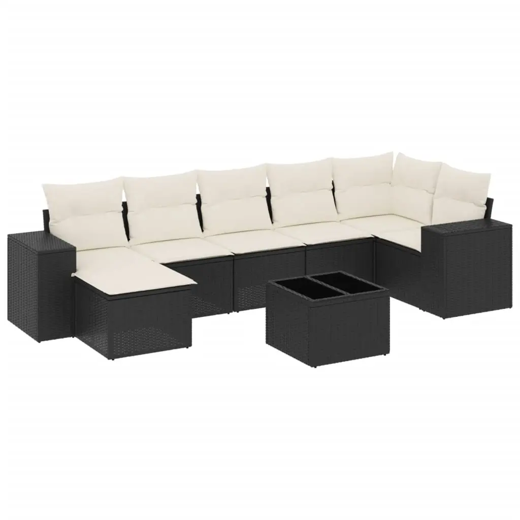 8 Piece Garden Sofa Set with Cushions Black Poly Rattan 3255223 - Furniture