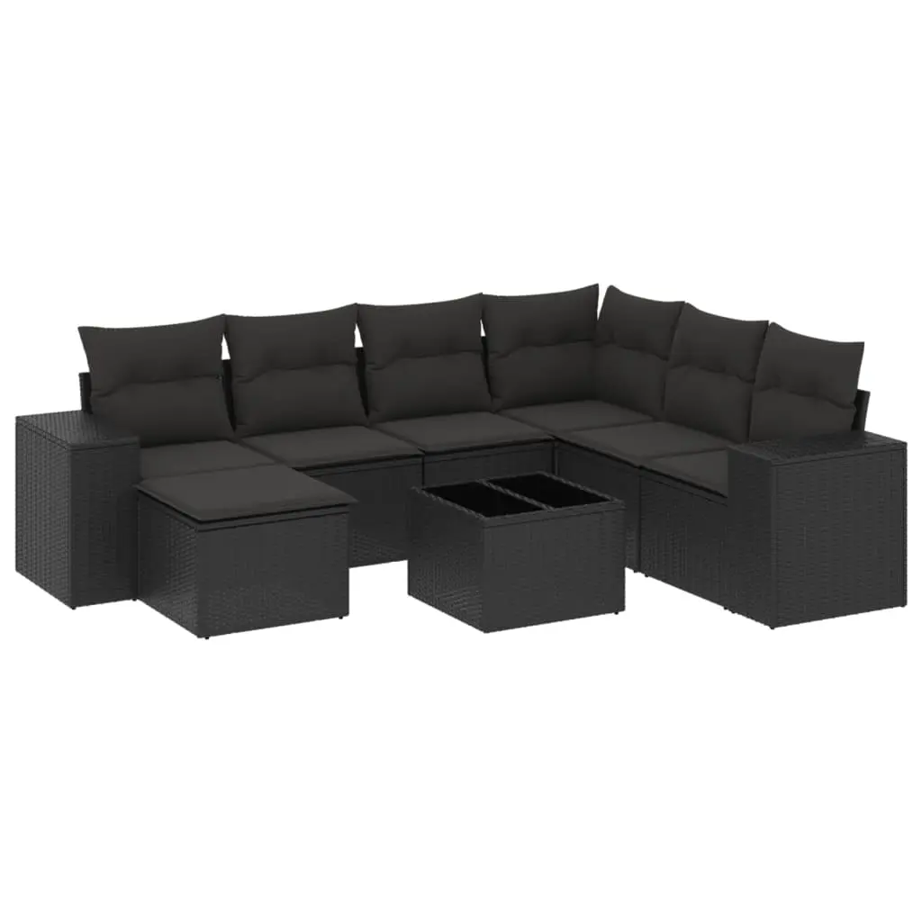 8 Piece Garden Sofa Set with Cushions Black Poly Rattan 3255242 - Furniture