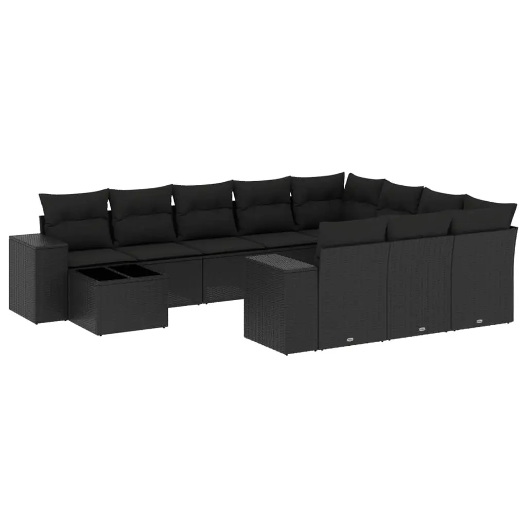 11 Piece Garden Sofa Set with Cushions Black Poly Rattan 3255462 - Furniture