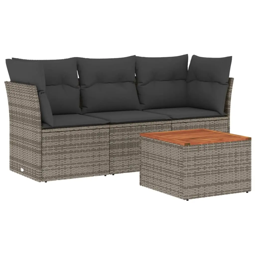 4 Piece Garden Sofa Set with Cushions Grey Poly Rattan 3255801 - Furniture