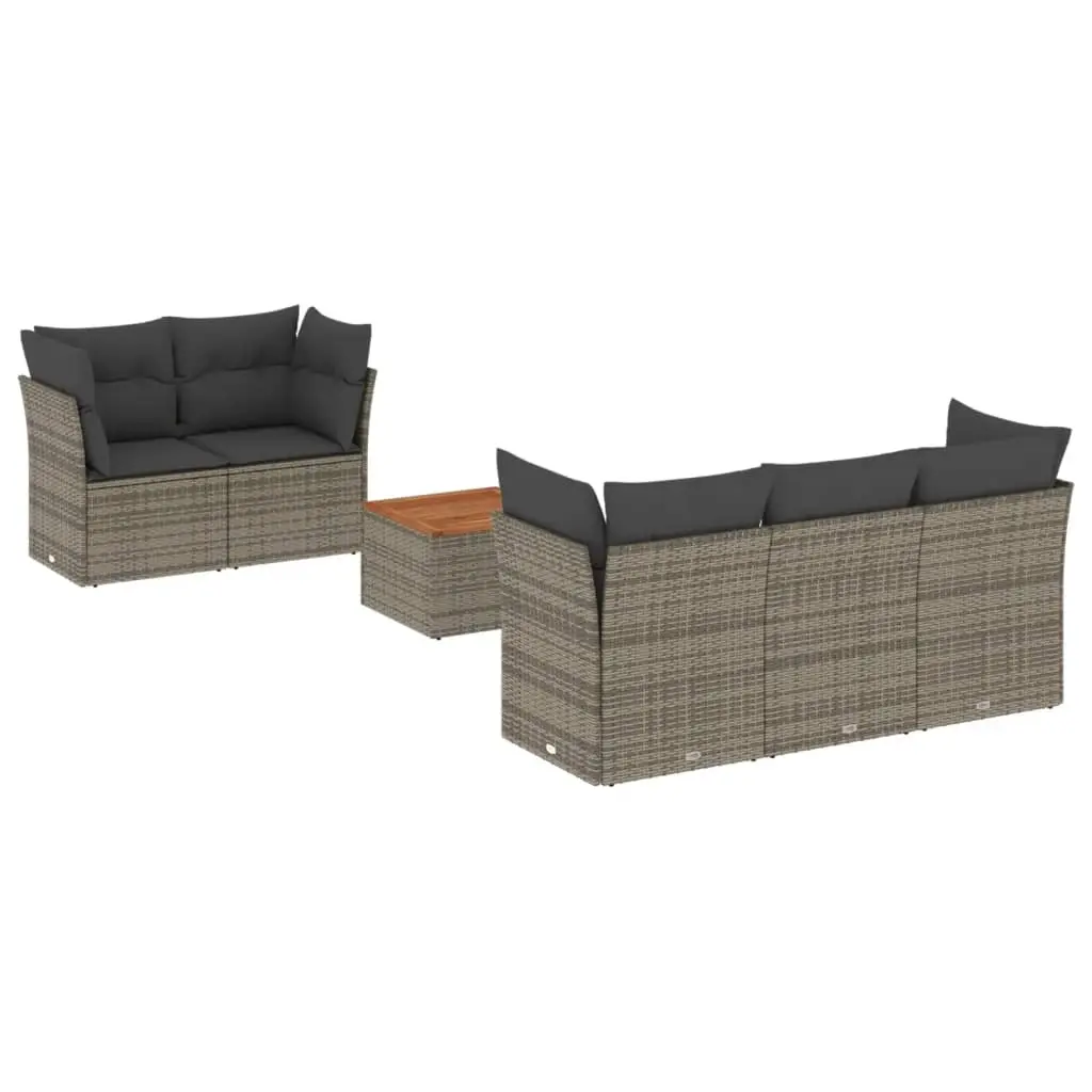 6 Piece Garden Sofa Set with Cushions Grey Poly Rattan 3255815 - Furniture