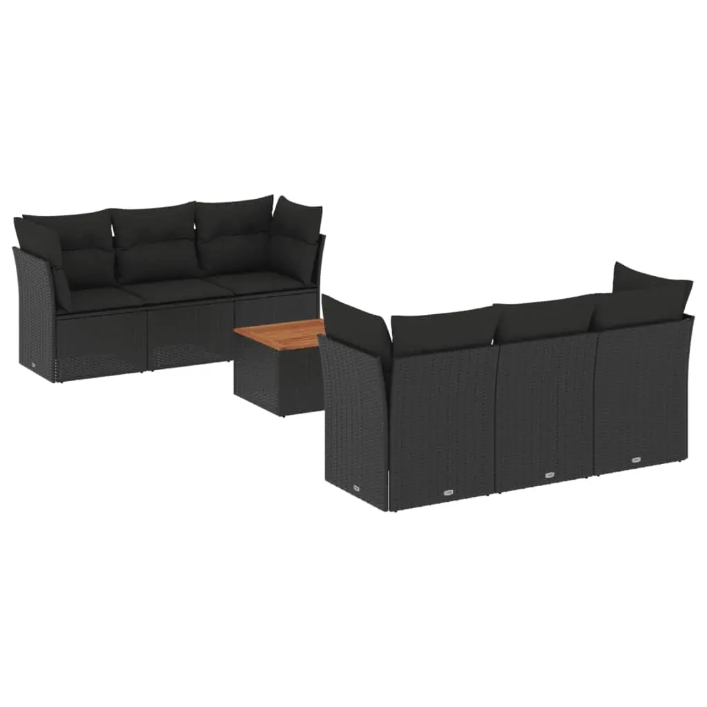 7 Piece Garden Sofa Set with Cushions Black Poly Rattan 3255817 - Furniture