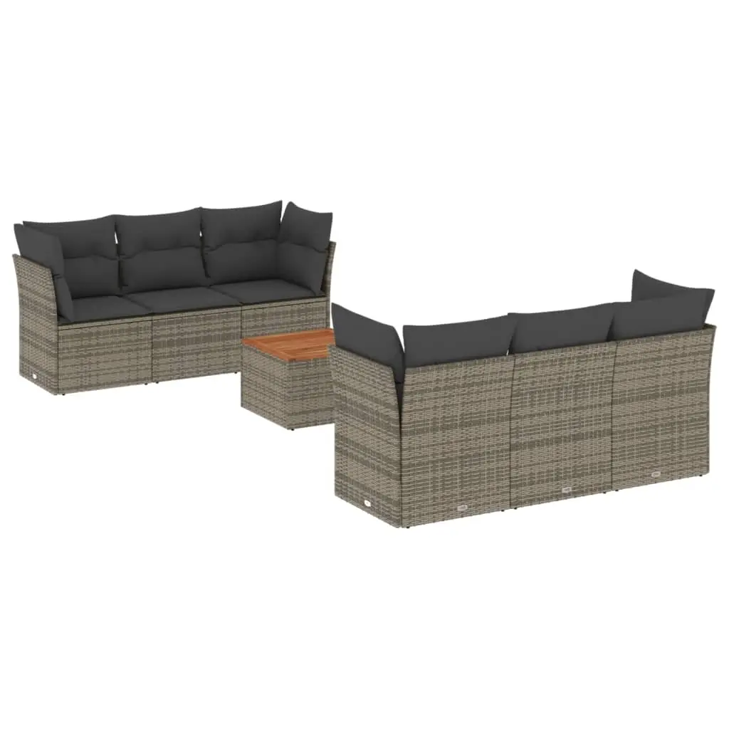 7 Piece Garden Sofa Set with Cushions Grey Poly Rattan 3255822 - Furniture