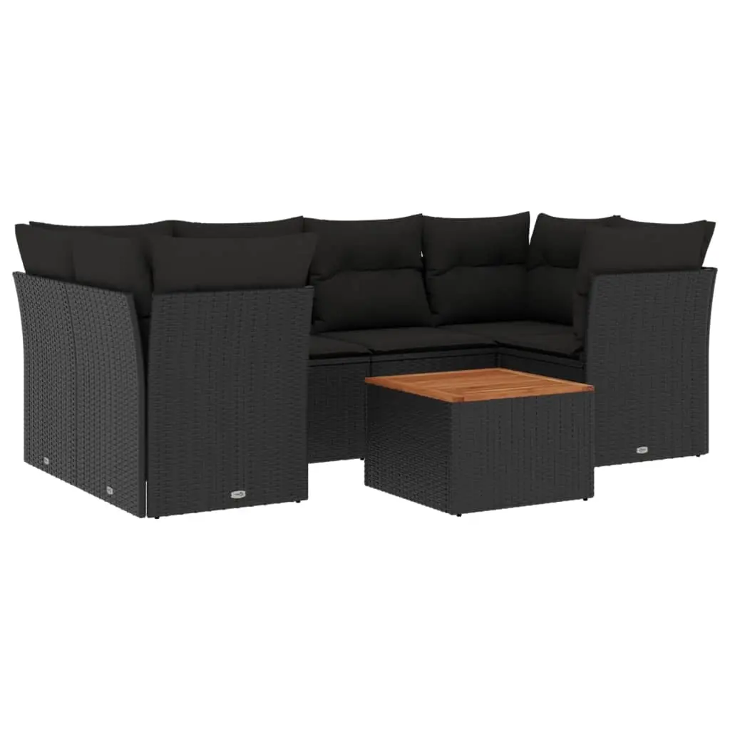 7 Piece Garden Sofa Set with Cushions Black Poly Rattan 3255824 - Furniture