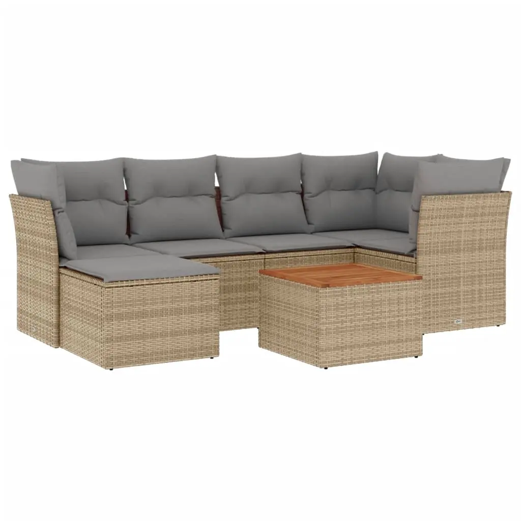 7 Piece Garden Sofa Set with Cushions Mix Beige Poly Rattan 3255828 - Furniture
