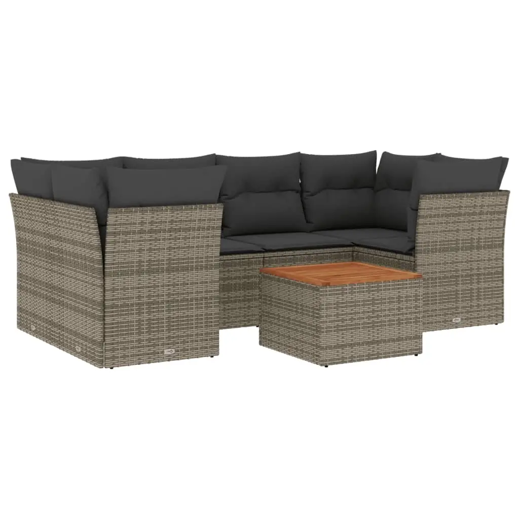 7 Piece Garden Sofa Set with Cushions Grey Poly Rattan 3255829 - Furniture