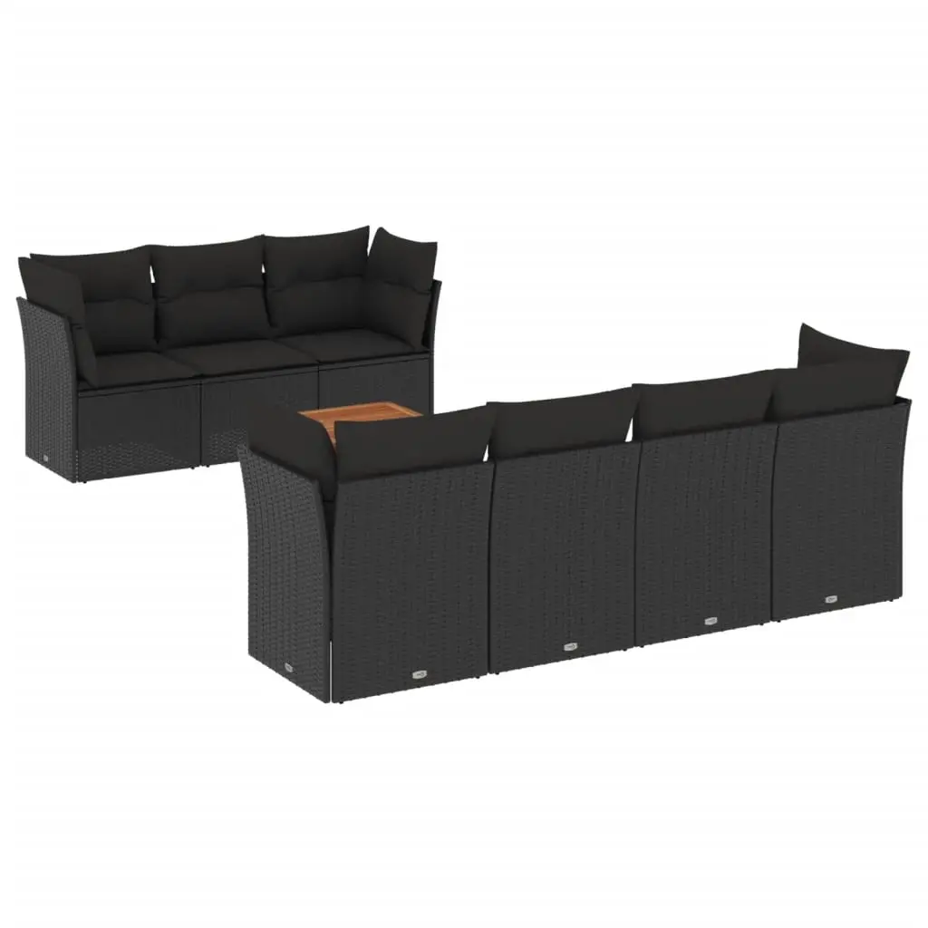 8 Piece Garden Sofa Set with Cushions Black Poly Rattan 3255831 - Furniture