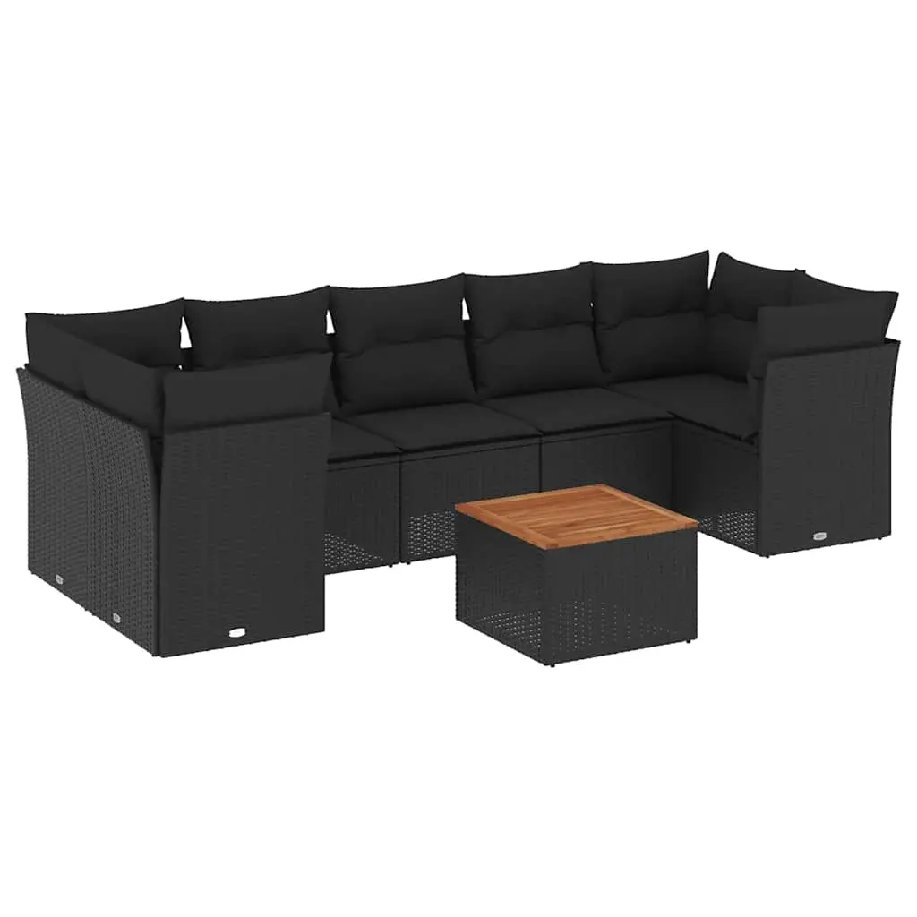 8 Piece Garden Sofa Set with Cushions Black Poly Rattan 3255838 - Furniture