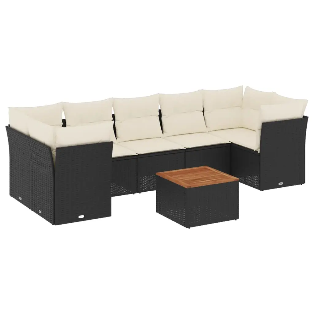 8 Piece Garden Sofa Set with Cushions Black Poly Rattan 3255839 - Furniture