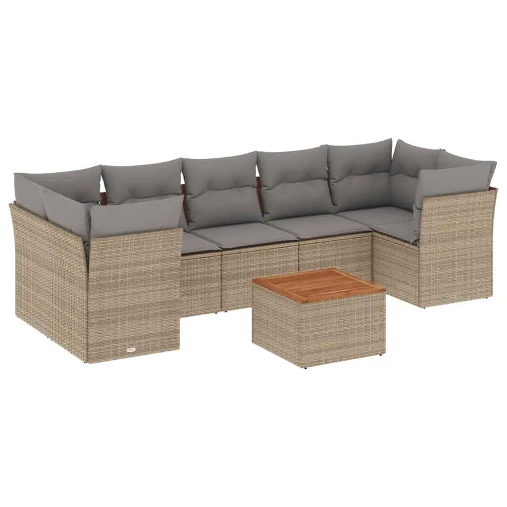 8 Piece Garden Sofa Set with Cushions Mix Beige Poly Rattan 3255842 - Furniture