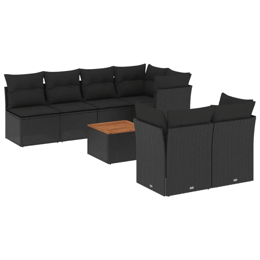 8 Piece Garden Sofa Set with Cushions Black Poly Rattan 3255845 - Furniture