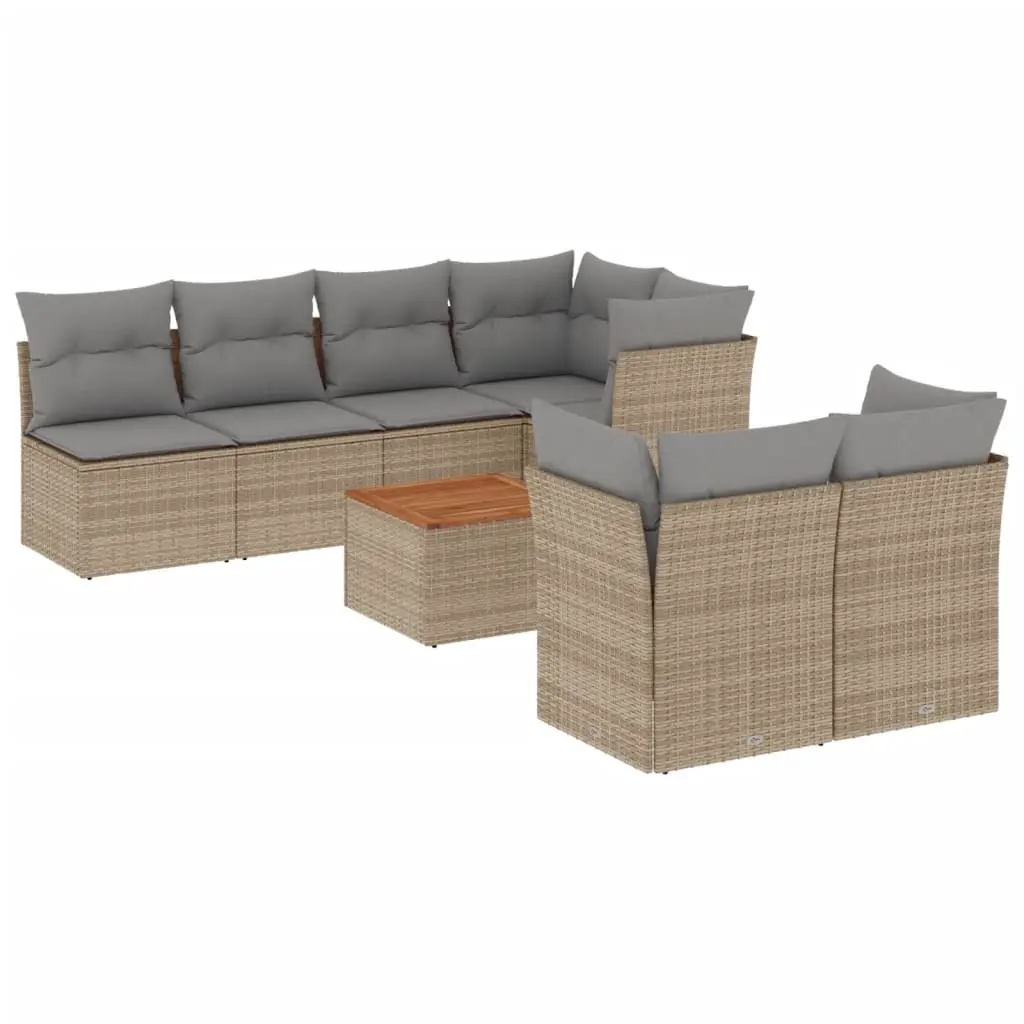 8 Piece Garden Sofa Set with Cushions Mix Beige Poly Rattan 3255849 - Furniture