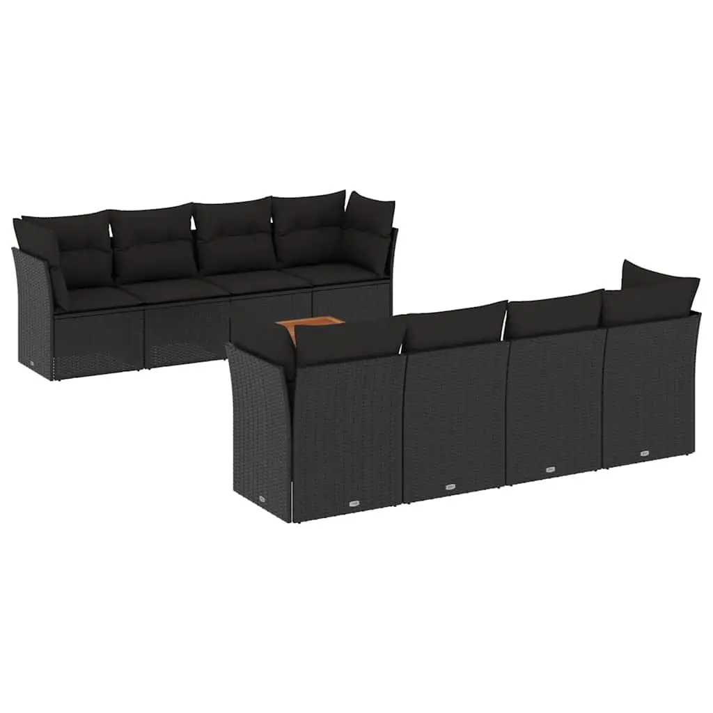 9 Piece Garden Sofa Set with Cushions Black Poly Rattan 3255852 - Furniture