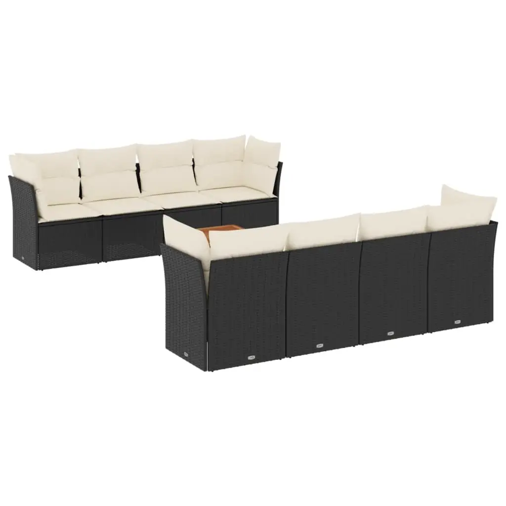 9 Piece Garden Sofa Set with Cushions Black Poly Rattan 3255853 - Furniture