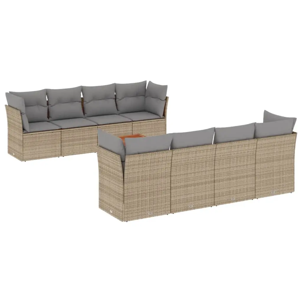 9 Piece Garden Sofa Set with Cushions Mix Beige Poly Rattan 3255856 - Furniture