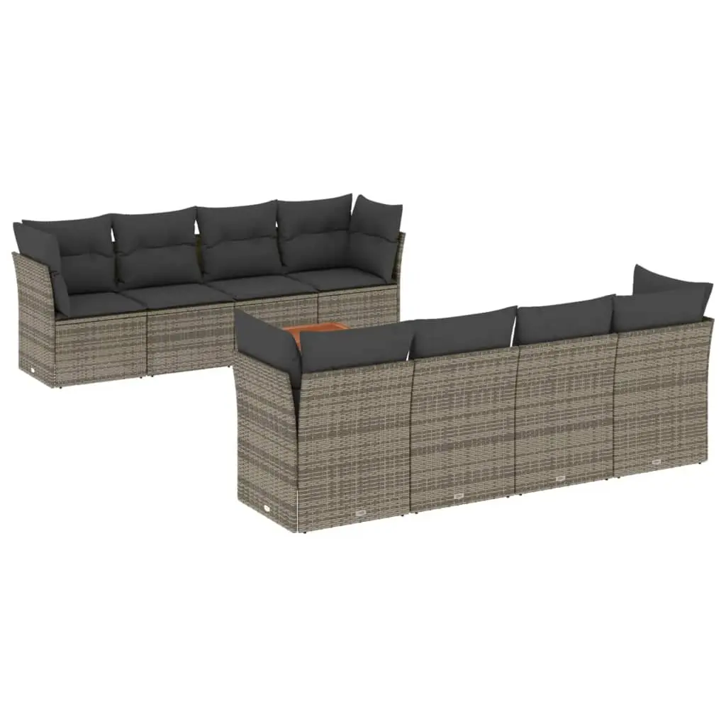 9 Piece Garden Sofa Set with Cushions Grey Poly Rattan 3255857 - Furniture