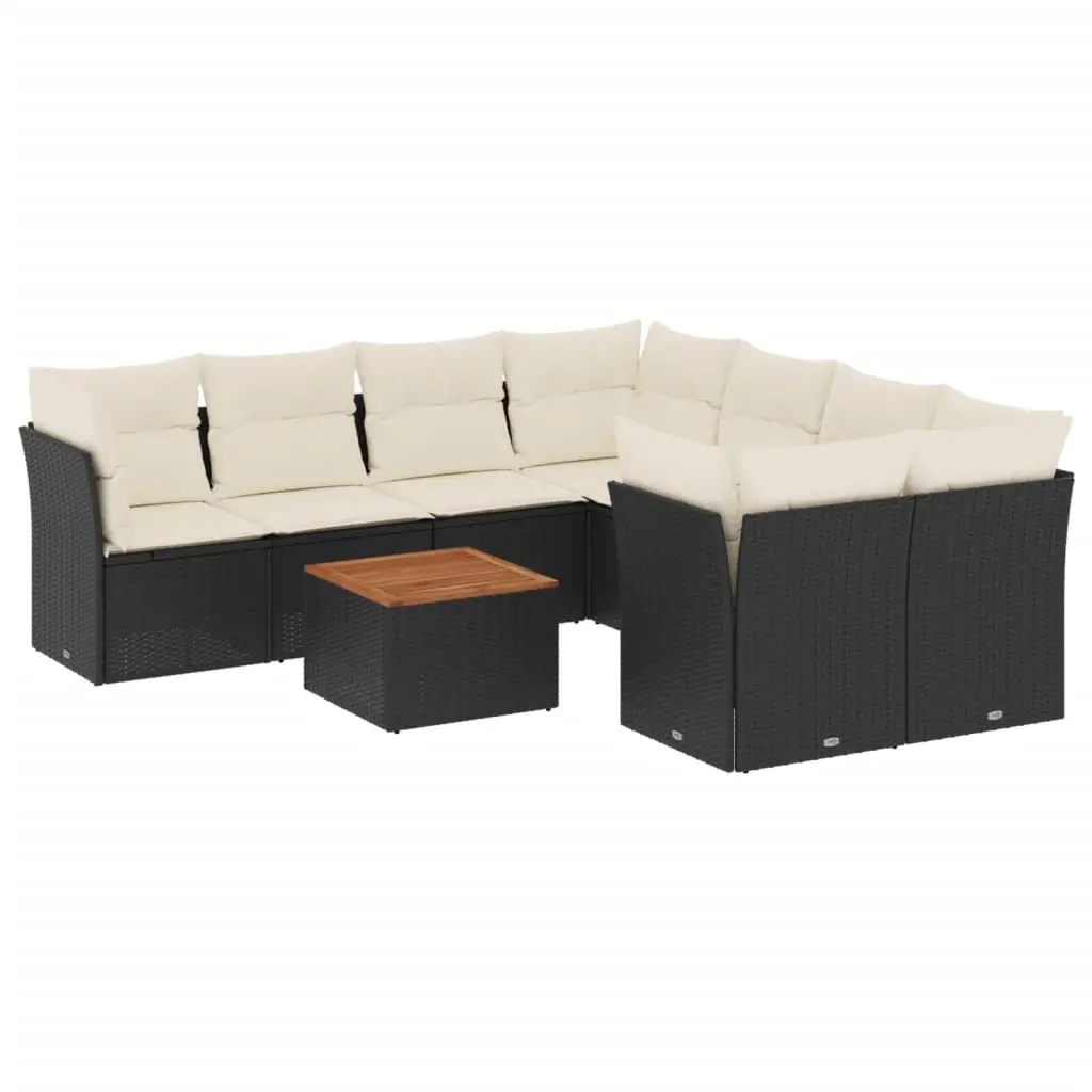 9 Piece Garden Sofa Set with Cushions Black Poly Rattan 3255860 - Furniture
