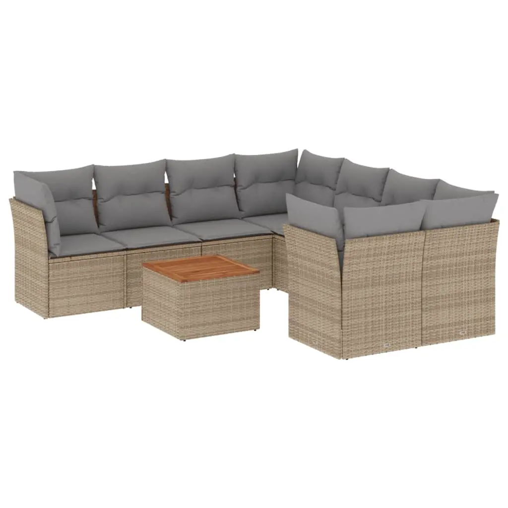 9 Piece Garden Sofa Set with Cushions Mix Beige Poly Rattan 3255863 - Furniture