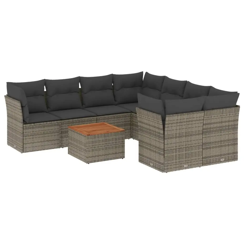 9 Piece Garden Sofa Set with Cushions Grey Poly Rattan 3255864 - Furniture
