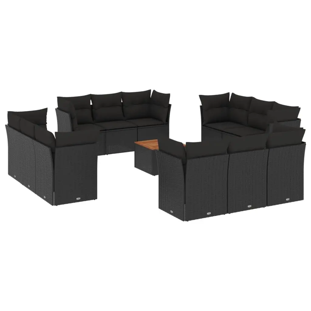 13 Piece Garden Sofa Set with Cushions Black Poly Rattan 3255866 - Furniture