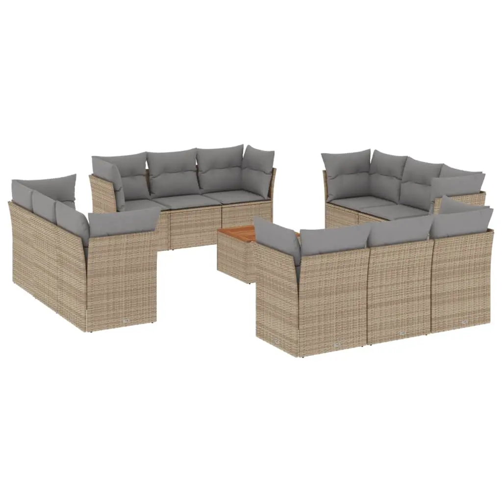 13 Piece Garden Sofa Set with Cushions Mix Beige Poly Rattan 3255870 - Furniture
