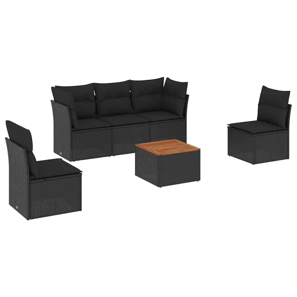 6 Piece Garden Sofa Set with Cushions Black Poly Rattan 3255873 - Furniture