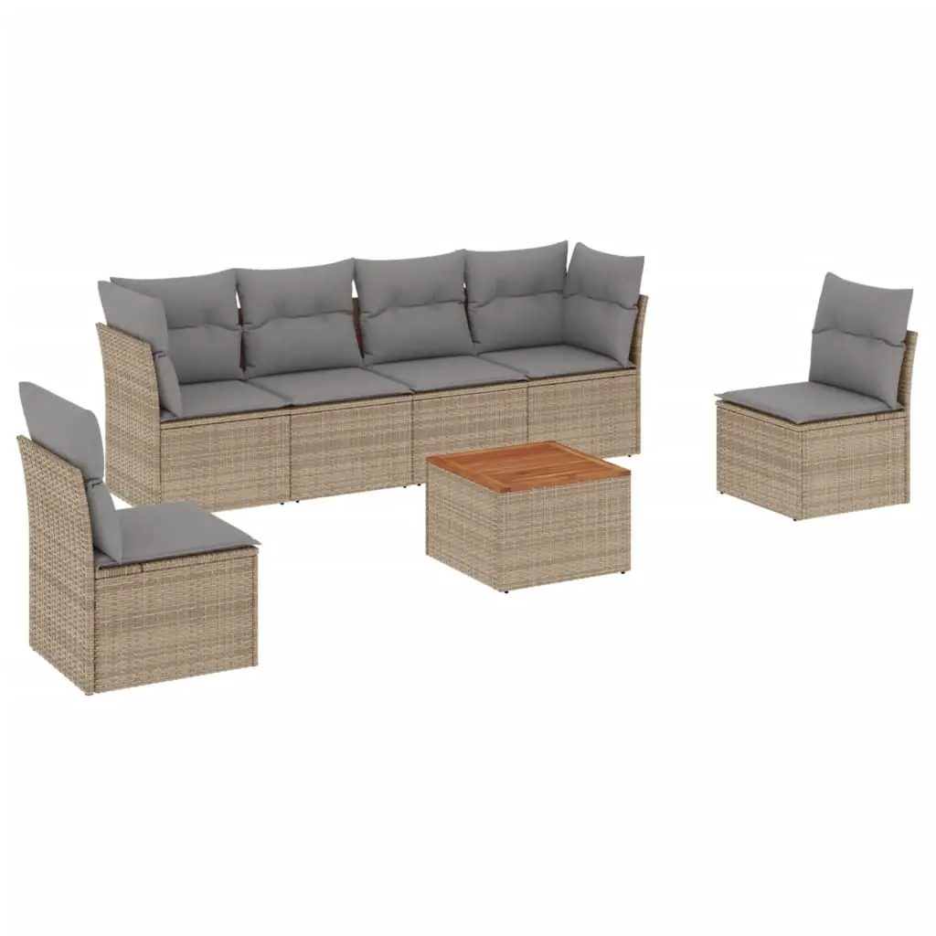 7 Piece Garden Sofa Set with Cushions Mix Beige Poly Rattan 3255884 - Furniture