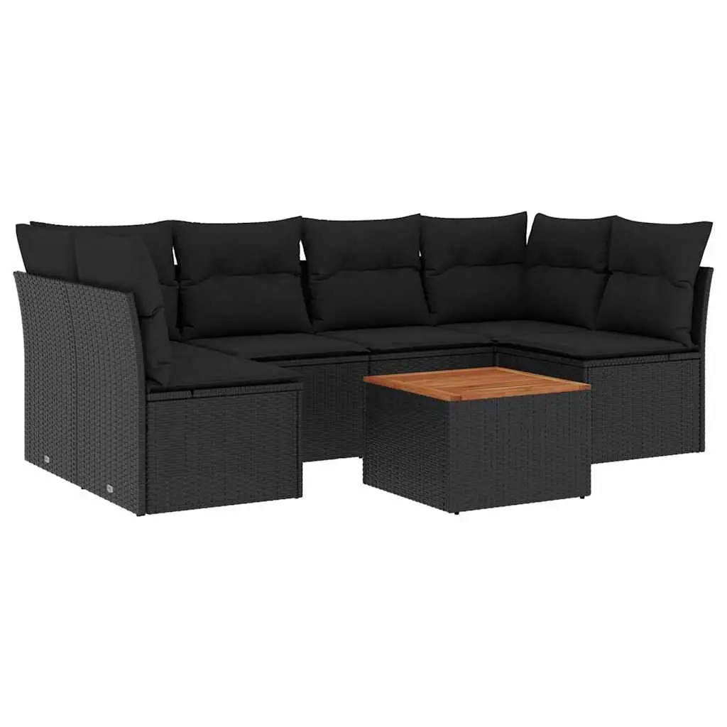 7 Piece Garden Sofa Set with Cushions Black Poly Rattan 3255887 - Furniture