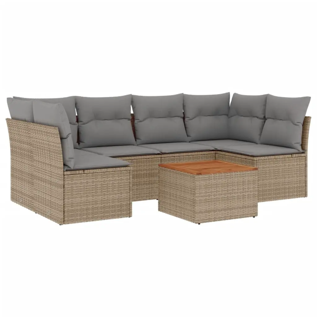 7 Piece Garden Sofa Set with Cushions Mix Beige Poly Rattan 3255891 - Furniture