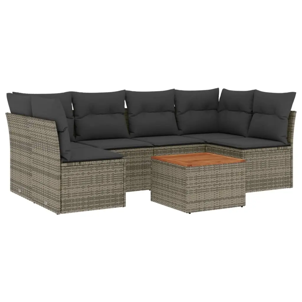 7 Piece Garden Sofa Set with Cushions Grey Poly Rattan 3255892 - Furniture