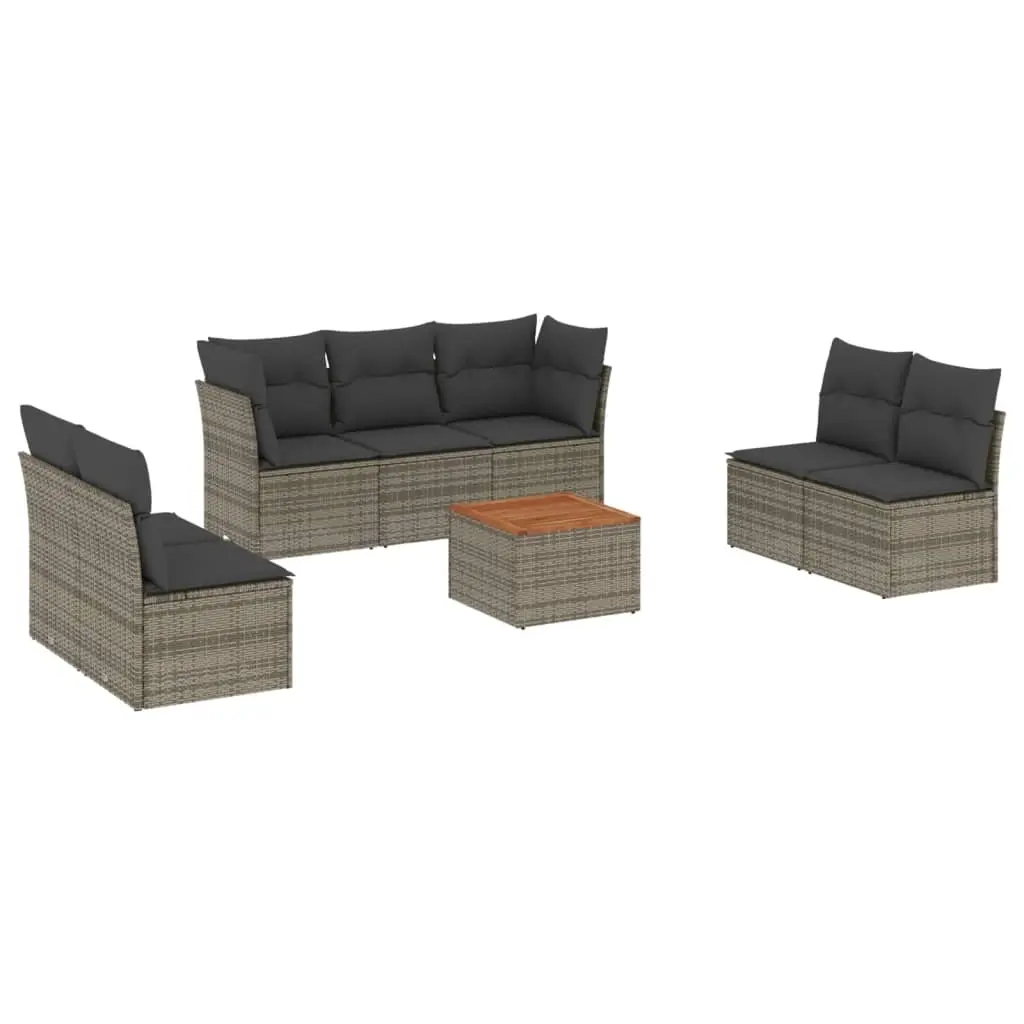8 Piece Garden Sofa Set with Cushions Grey Poly Rattan 3255899 - Furniture