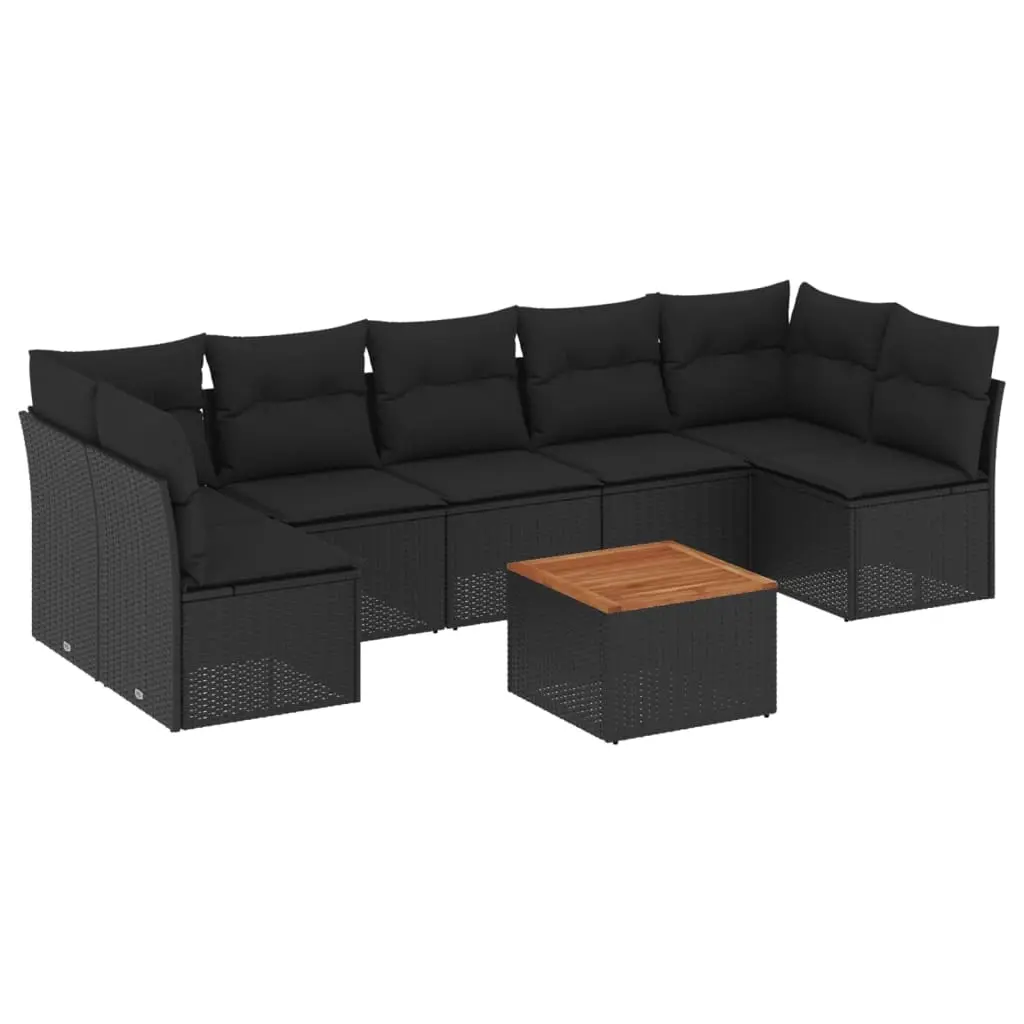 8 Piece Garden Sofa Set with Cushions Black Poly Rattan 3255901 - Furniture